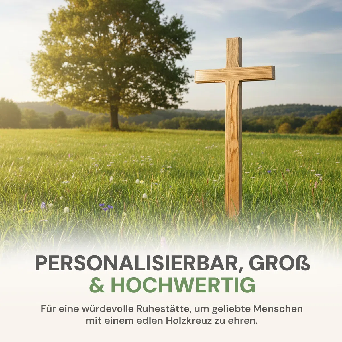 LIGNORIA Grabkreuz groß 155 cm aus Holz mit personalisierter Beschriftung in original Friedhofsgröße – handgefertigt in Deutschland – hochwertiges Holzkreuz für Grab und Gedenkstätte – wetterfest
