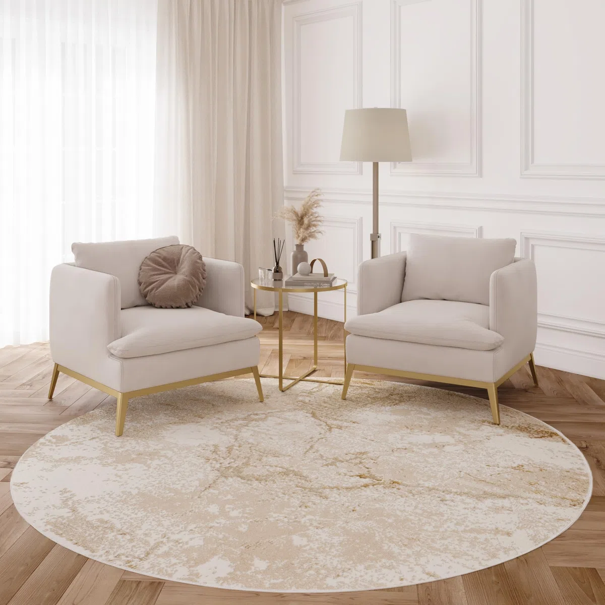 TAPISO Crystal Rund Teppich Kurzflor Glänzend Braun Beige Marmoreffekt 3D Effekt Wohnzimmer Schlafzimmer Modern Design ÖKO-TEX 240 x 240 cm