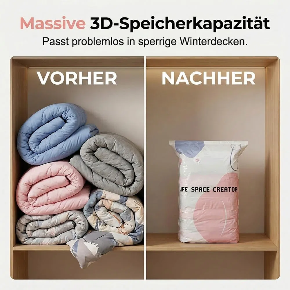 No-Pump Large Vacuum Storage Compression Bags, 2026 New Vacuum Storage Bags, Luftdichte Kompressionsbeutel für Kleidung Kissen Bettdecken Decke (5, 70x50x30cm)