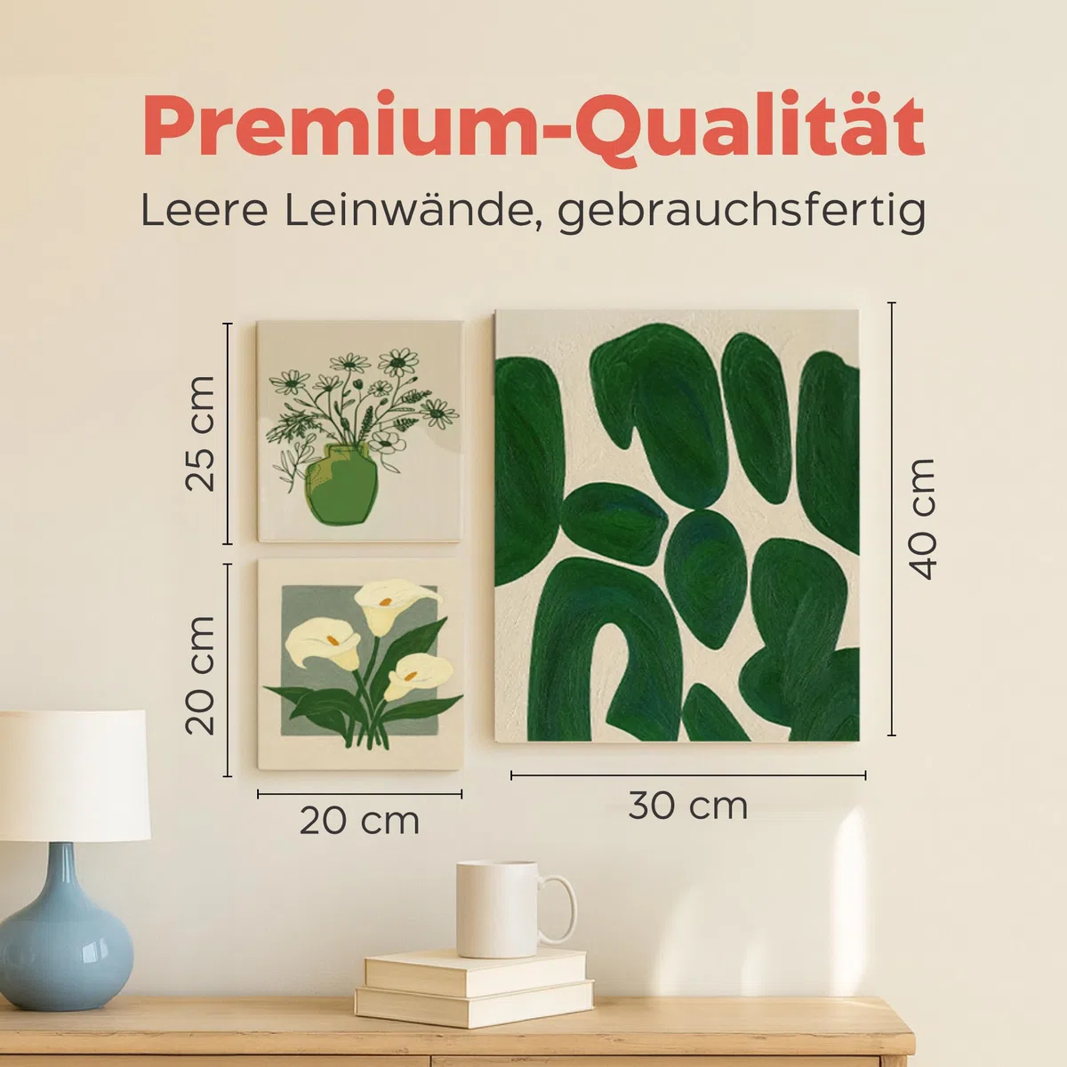 Zenacolor Leinwand Zum Bemalen 3 Größen (30 Stück) - Leinwände Set 280 g/m² 100% Baumwolle - Für Acrylfarbe, Ölmalerei, Gouache