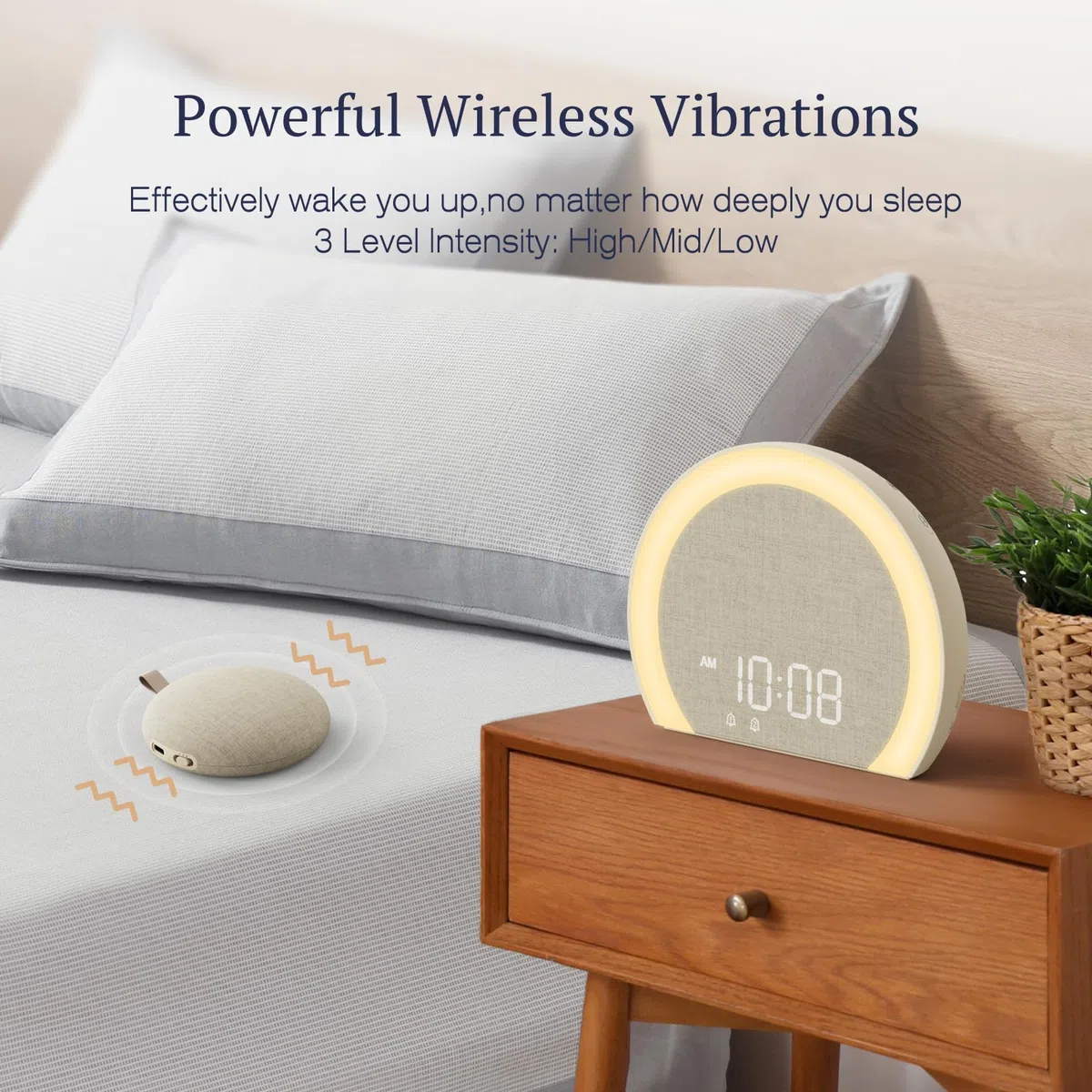 ANJANK Extra Lauter Wecker mit Kabelloser Vibration,Lichtwecker & Vibrationswecker für Tiefschläfer,Jugendliche,9-Farben Nachtlicht,Doppelalarm,8 Wecktönen,0-100% Dimmer,Digital Alarm clock für Kinder