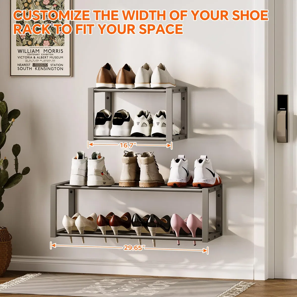 Homeiju Hängender Schuh-Organizer, 2 Stück, Wandmontage, für 12 Paar, platzsparendes Metall-Wand-Schuhregal, Schuhhalter zum Aufhängen für kleine Räume, Eingang, Schrank, Wohnmobil, Wohnmobil (grau)