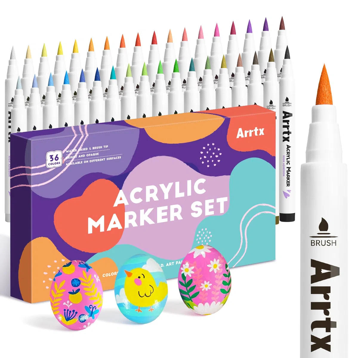 Arrtx Acrylstifte für Steine Wasserfest-36 Farben Stifte Steine Bemalen, Pinsel Spitze Acrylmarker Zum Bemalen Acrylmarker für malerei, Keramik, Glas, Holz, Metall, Leinwand, DIY Fotoalbum