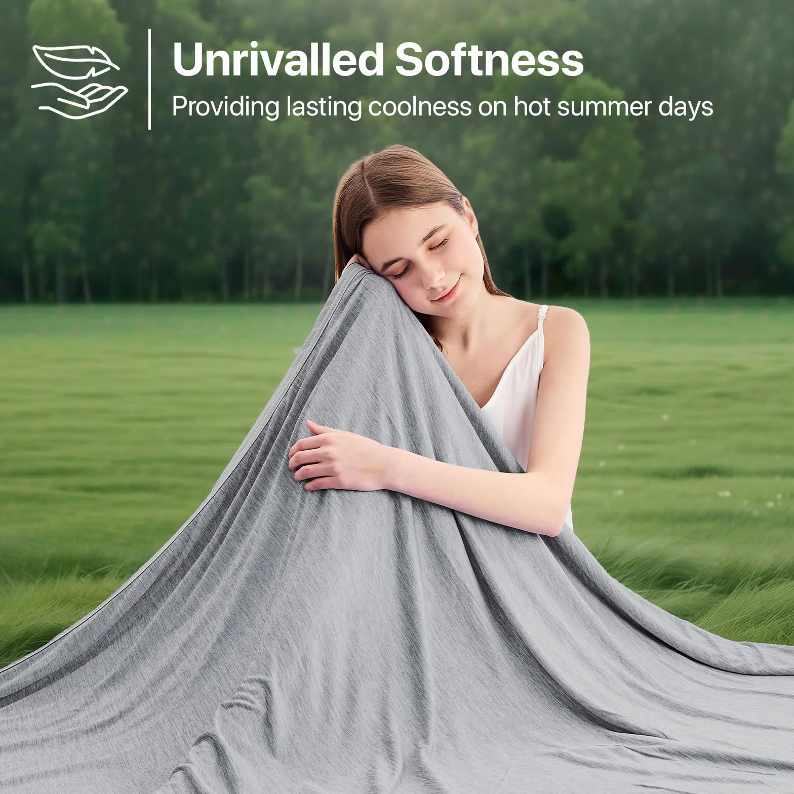 IKALIFE Kühldecke Bett für Menschen - 2 in 1 Kühlende Decke Q-Max>0,5 Cooling Blanket Kältedecke Eisdecke zum Schlafen Leichte Sommerdecke Kühlend für Sommer Sleeping 150x200 cm Grau