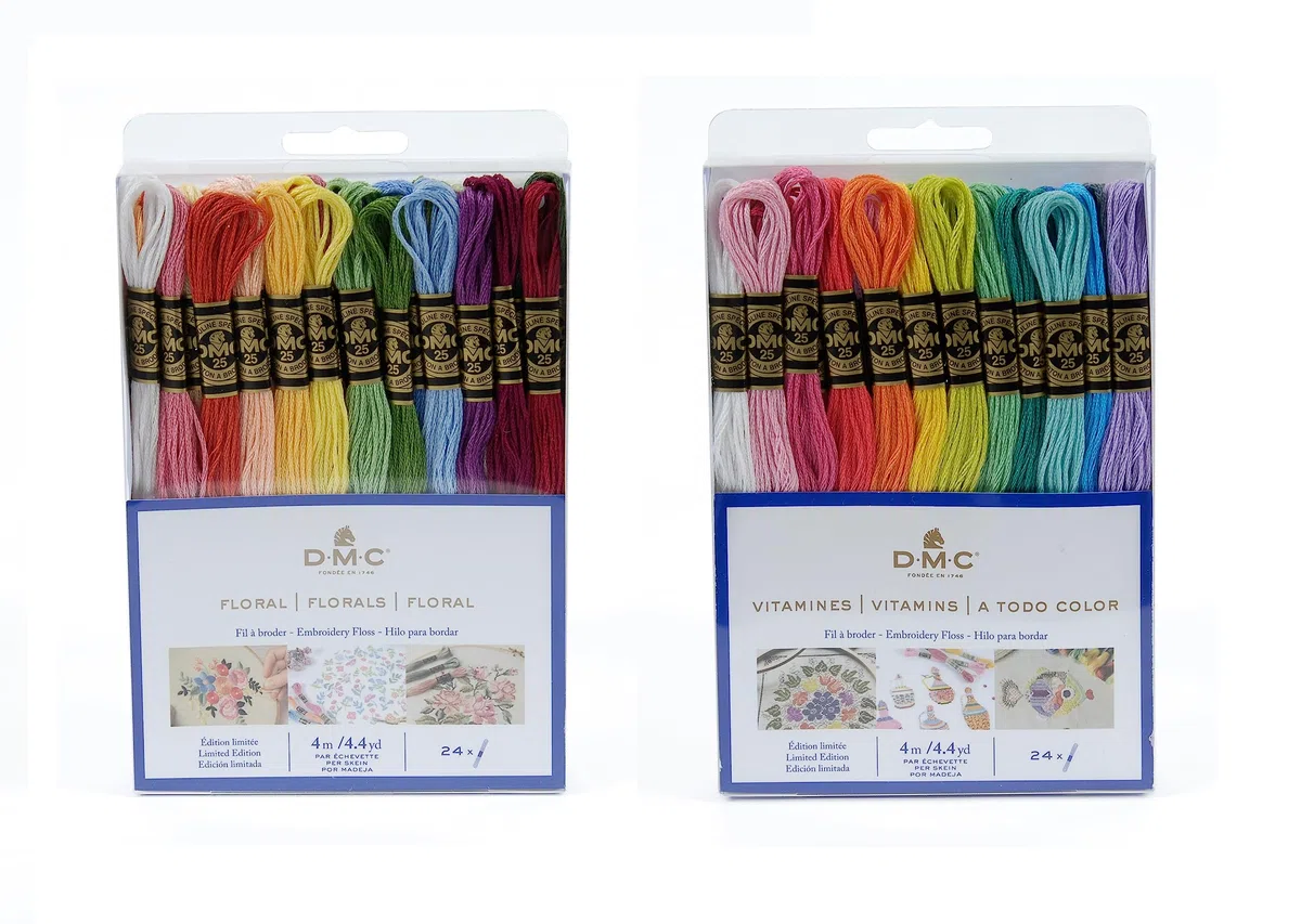 DMC - Sortiment von Garnen, speziell geliert, 117 MC – Farben Vitamine & Floral – 100% Baumwolle – 48 Strängen à 4 m | Stickgarn, ideal für Kreuzstich