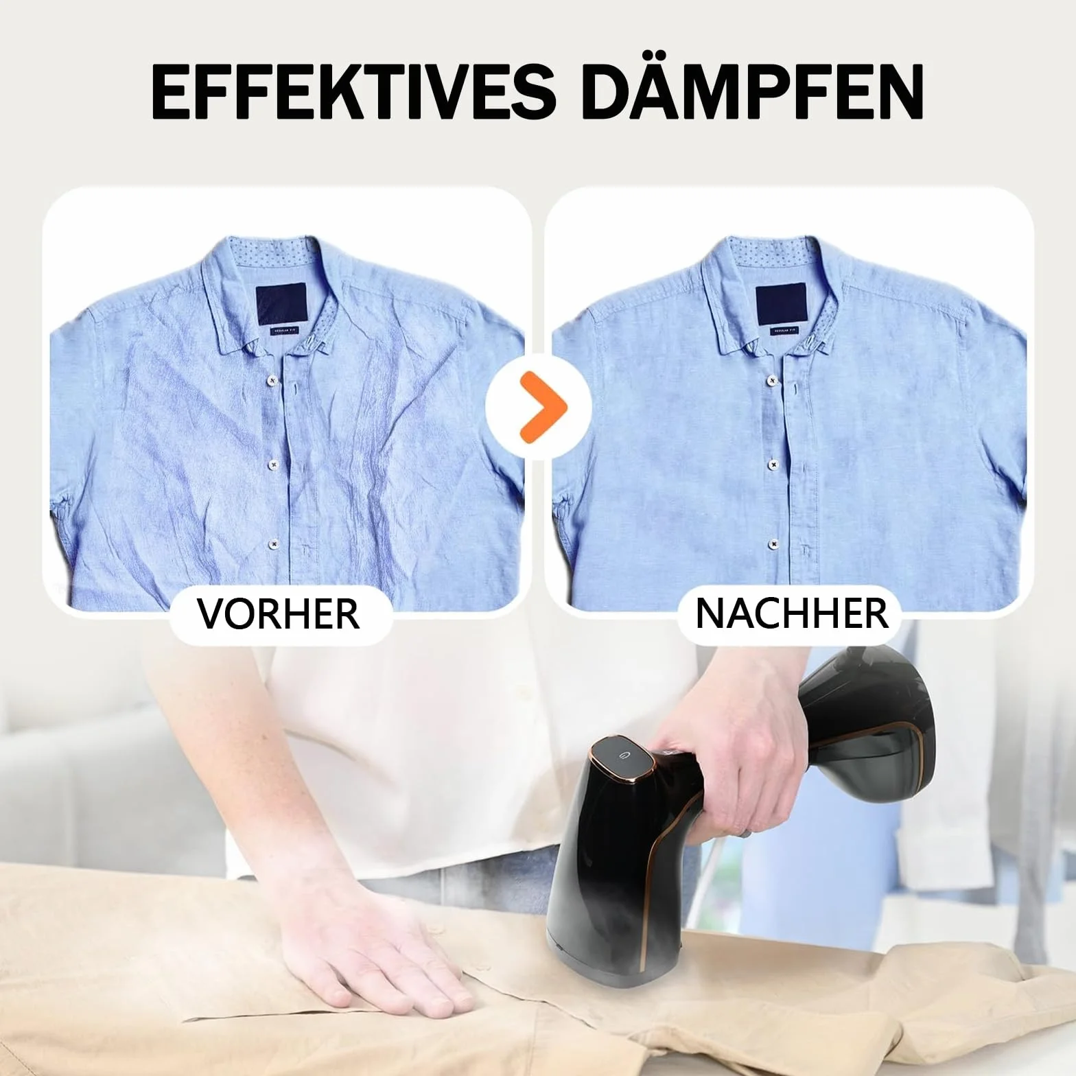 OKYUK Dampfglätter 1800W, Tragbarer Steamer für Kleidung, 320ml Wassertank, Schnellaufheizung, Dampfbügeleisen inkl. 2 Bürsten, Ideal für Reise & Zuhause, Faltenentferner gegen Bakterien(Weiß)