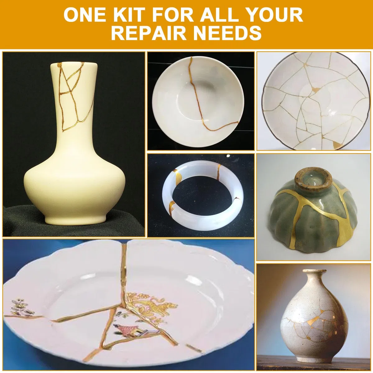 deuvuo Kintsugi Reparatur Set, 21 Pcs Japanisches Kintsugi Set Gold Zum Einfachen Wiederbeleben Ihrer Zerbrochenen Keramik, Porzellan, Tasse, Schüssel, Glas, Vase - Kintsugi Repair Kit Für Anfänger