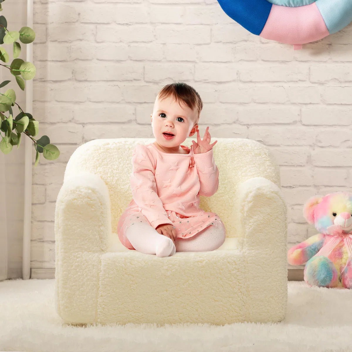 BEJOY Kindersofa - Ultra-Weicher Schaumstoff Gefüllter Kindersessel, Kuscheliger Sherpa Lesecouch für Mädchen und Jungen - Creme