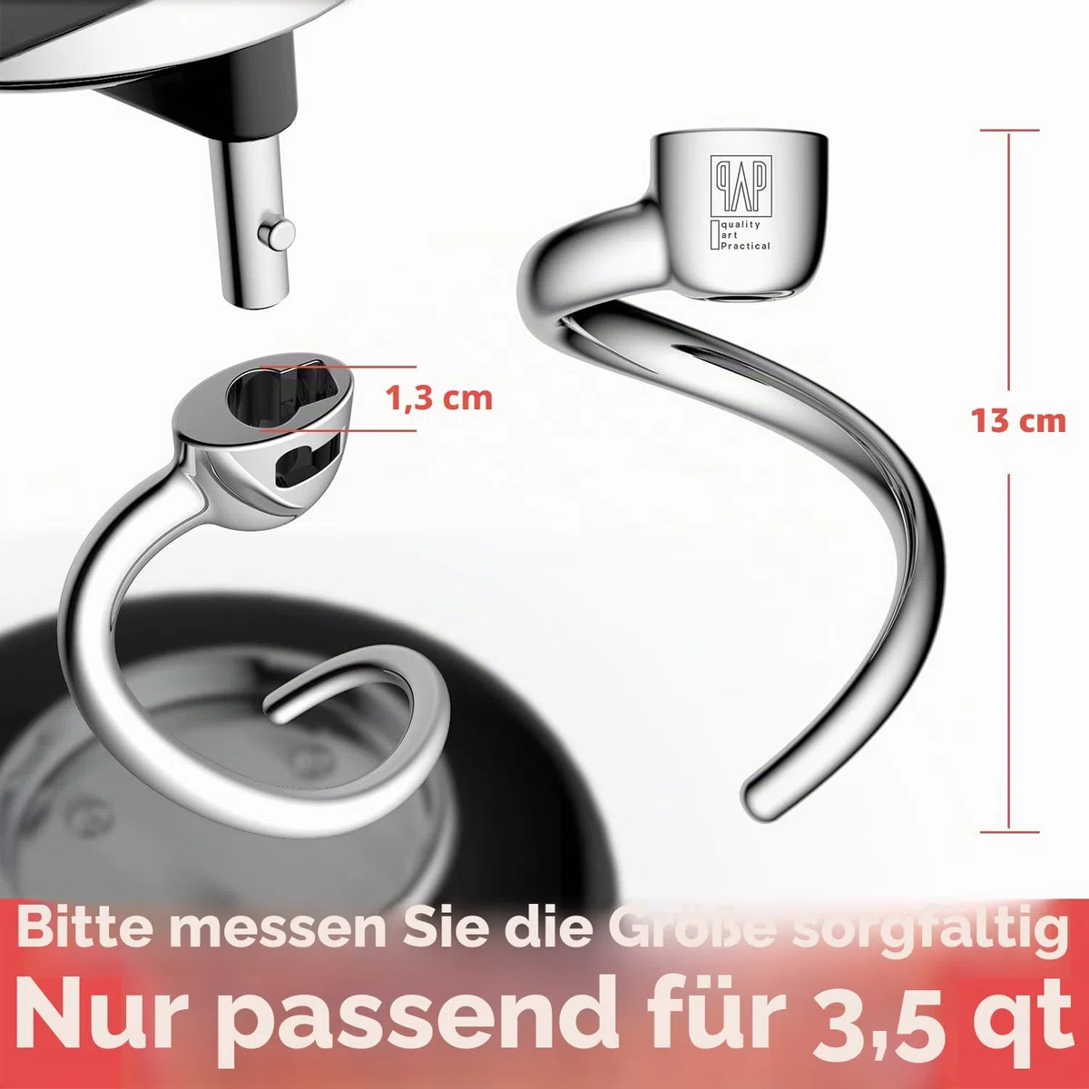 Spiral Knethaken Ersatz für KitchenAid 3,5 Qt. Kippkopf-Standmixer/poliertes 18/8 Edelstahl-Zubehör/keine Beschichtung/spülmaschinenfest/kompatibel für KSM3311/3316/Artisan Mini Serie