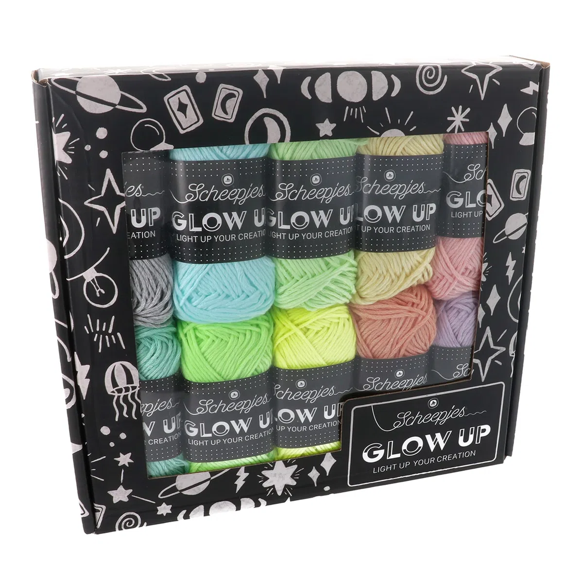 Scheepjes Glow Up Farbpack 10x25g - Bunte Garne für kreative Projekte