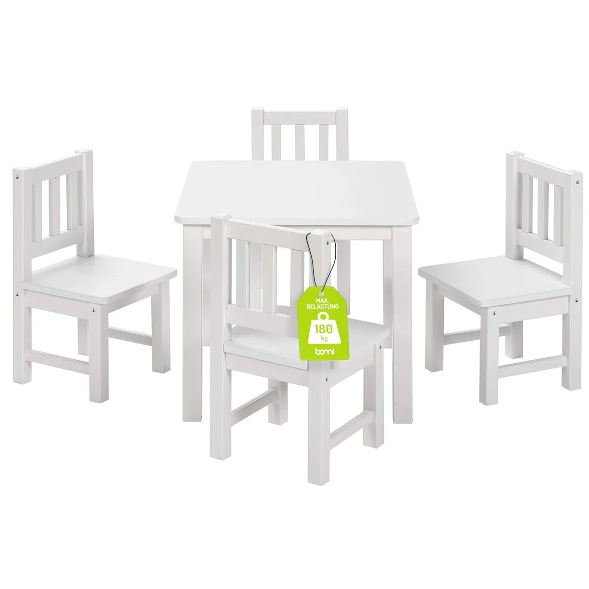 Bomi Spielsitzgruppe 4 Stühlchen Baby mit Tisch | Amy aus FSC nachhaltigem Kiefer Massiv Holz | Kinder Möbel Mädchen und Jungen | Sitzgruppe in Weiss