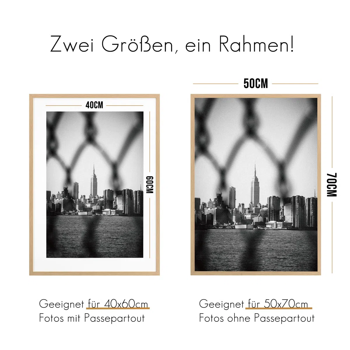 VUVUZULA Bilderrahmen 50x70cm Eiche 3er Set Fotorahmen Holzrahmen Rahmen Natur mit Passepartout Posterrahmen