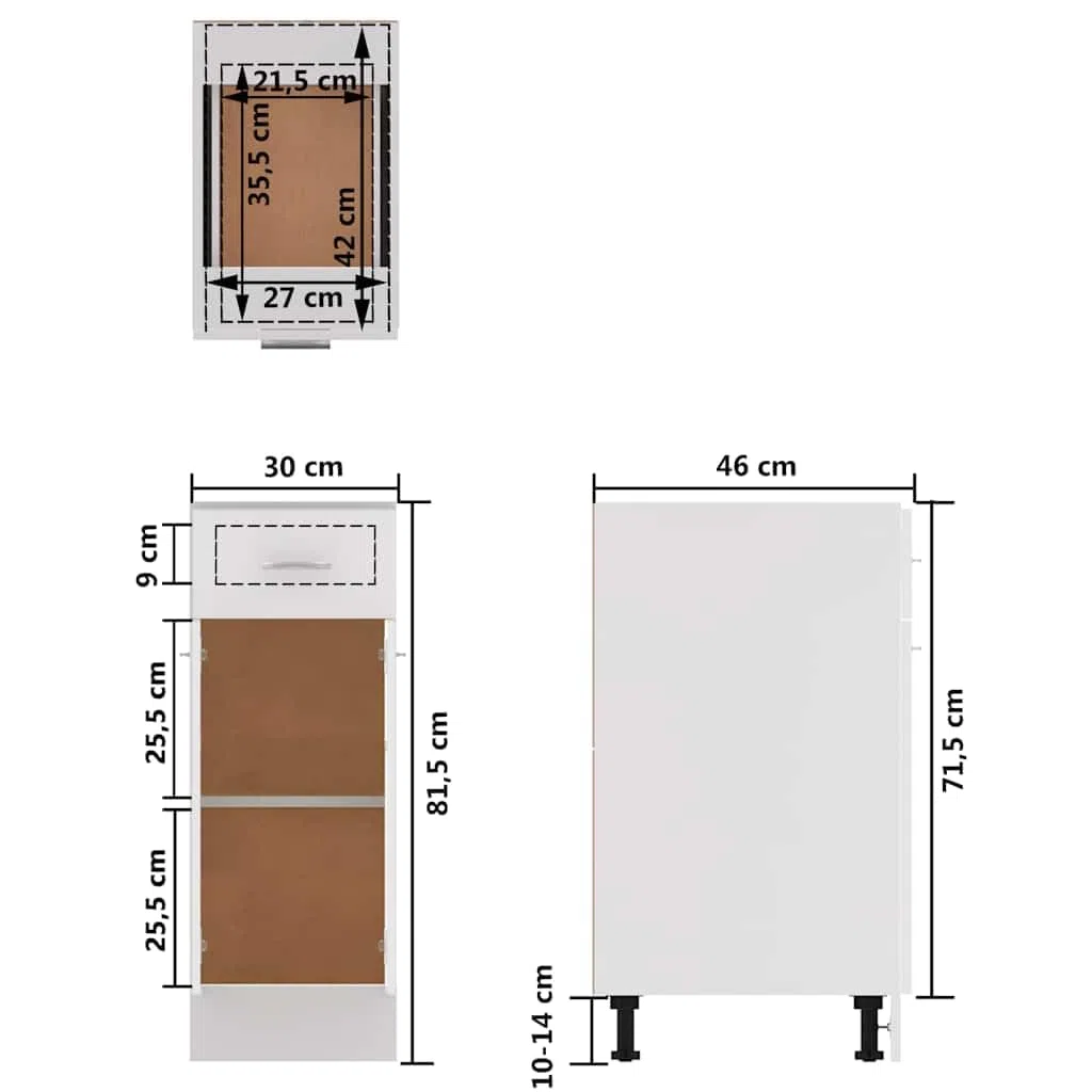 vidaXL Unterschrank 30x46x81,5 cm, Weiß, Holzwerkstoff, Bad- & Küchenschrank, Unterbeckenschrank, Wandmontierbar