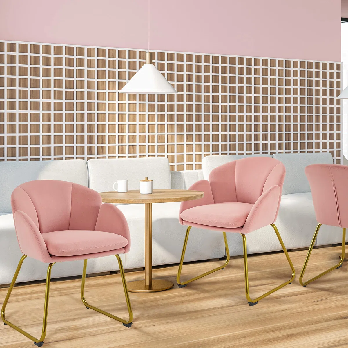 Yaheetech Esszimmerstuhl modern, Küchenstuhl in Blumenform, Sessel Polsterstuhl mit Metallbeinen Gold, für Wohnzimmer/Esszimmer Rosa