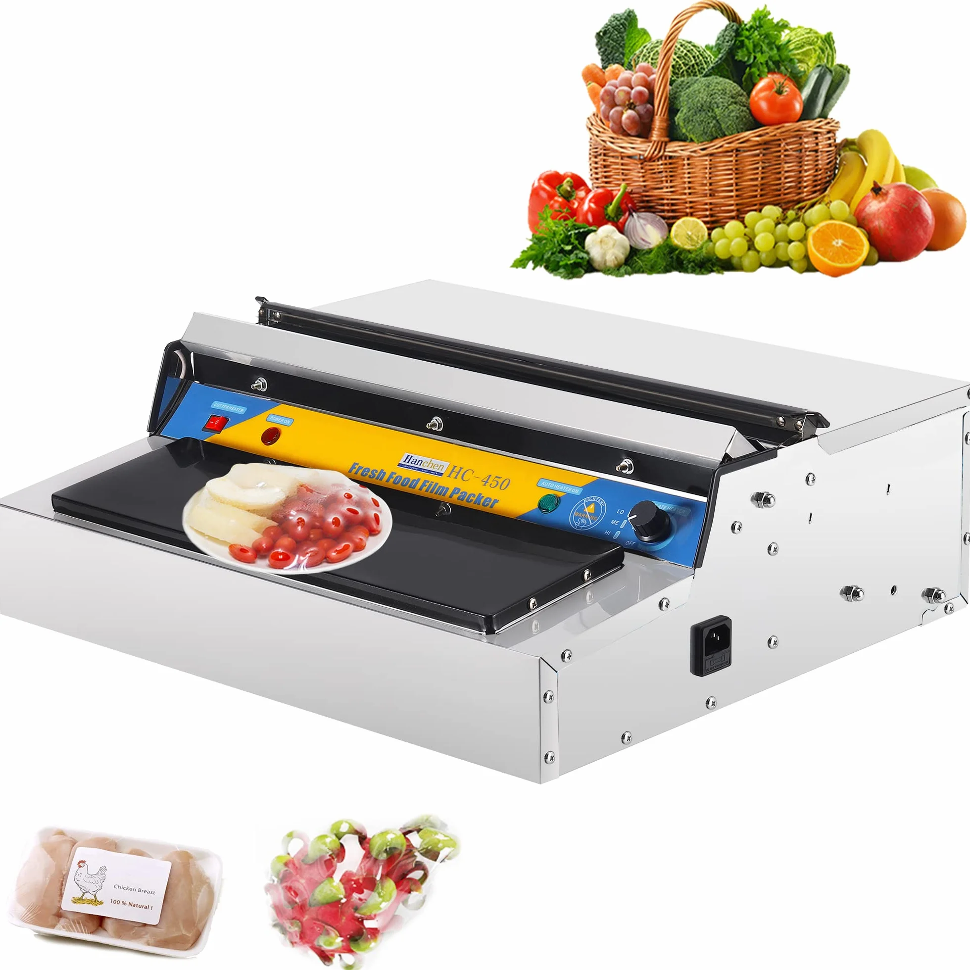 Hanchen Frischhaltefolie Verpackungsmaschine für Markt oder Obst-, Gemüseladen, elektrischer Folienspender und Lebensmittel Verpackungsgerät 2 in 1.