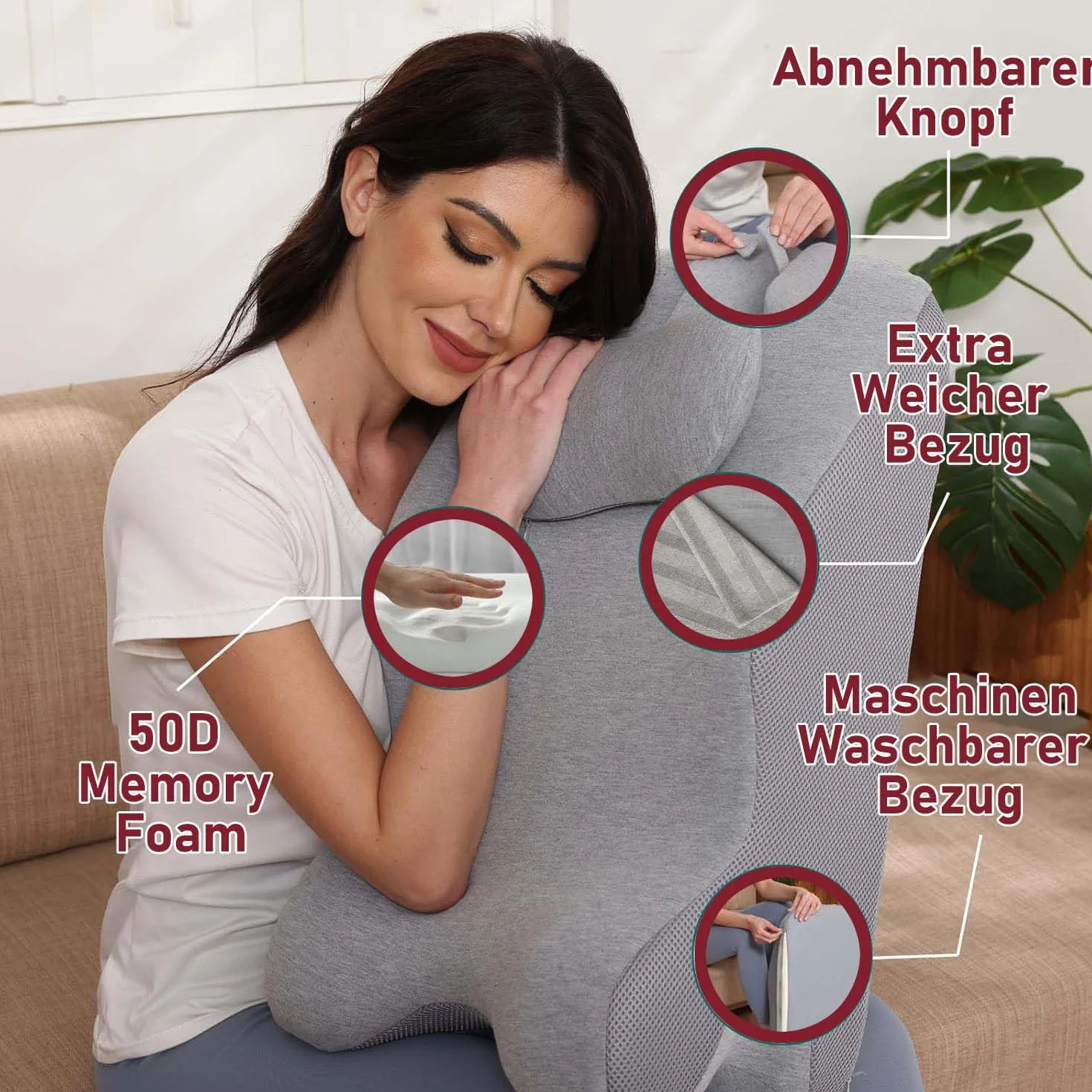 Keilkissen für Bett und Sofa, Memory Schaum Lesekissen Ergonomisches Rückenkissen für Rücken Hals Beine, Reflux Kissen Beinkissen mit Waschbarer Bezug für Bett, Sofa, Sitzen, Schlafen, Lesen