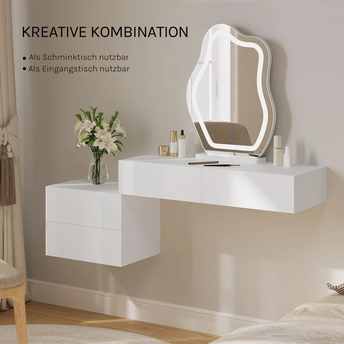 WOLTU 2er Set Nachttisch hängend,Wandregal mit Schublade, Nachtschrank Wandmontage, 40x30x14 cm,Nachtkästchen zum Einhängen,schwebende Nachtkommode, modern, weiß für Schlafzimmer Wohnzimmer, NTS24ws-2