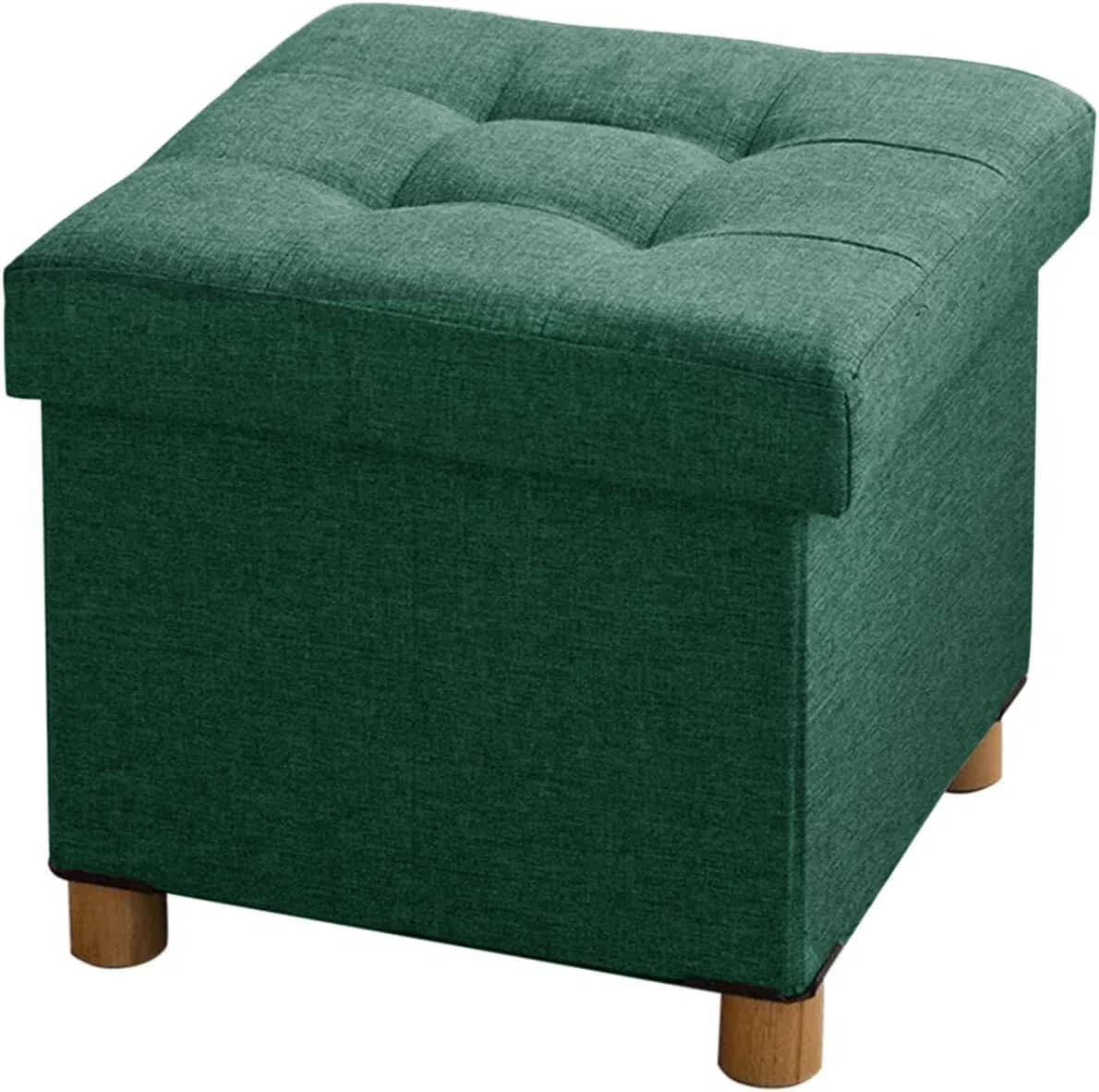 BRIAN & DANY Sitzhocker mit Stauraum und Deckel, Hocker mit Stauraum mit Holzfüßen, 38 x 38 x 38 cm, Dunkelgrün