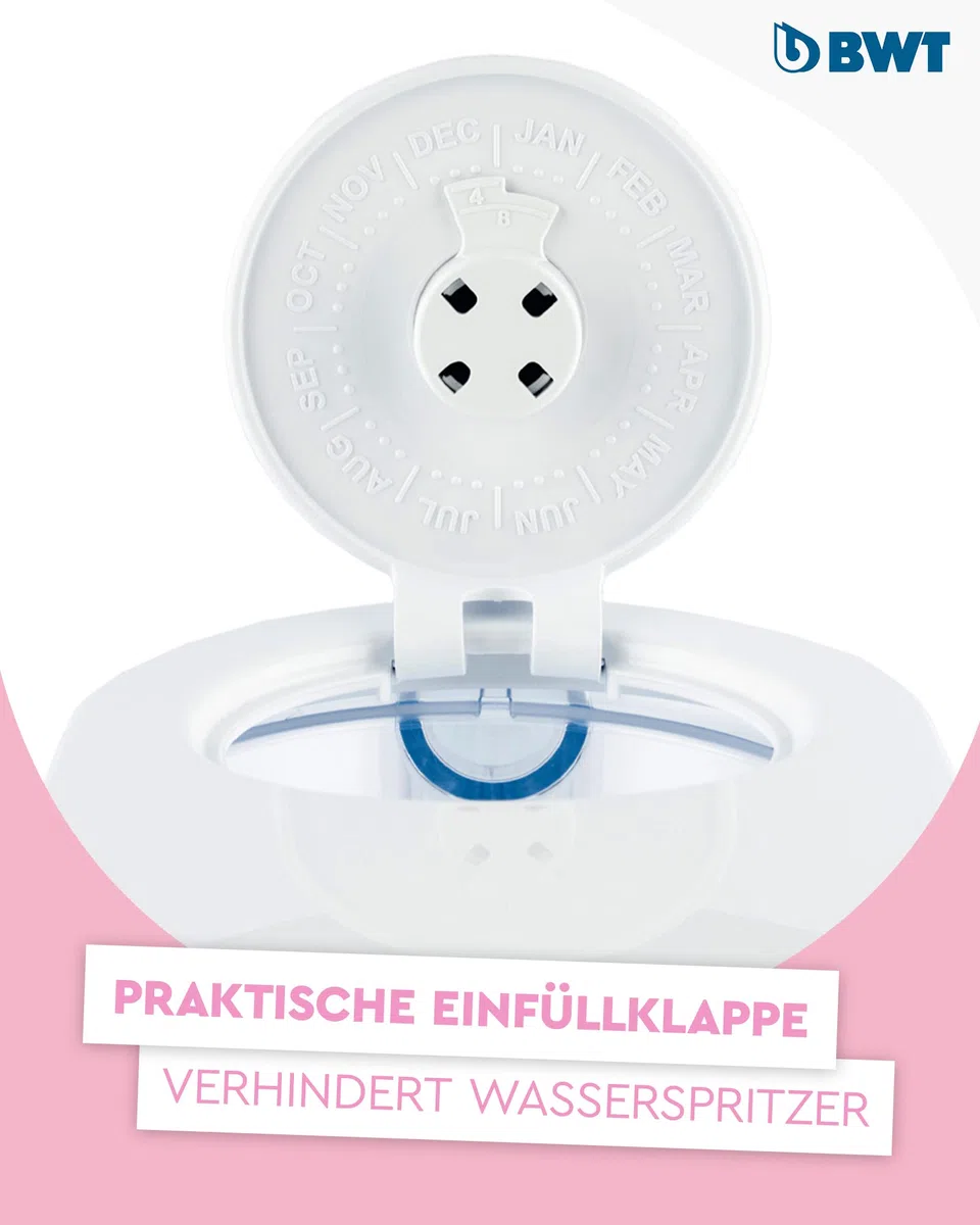 BWT Wasserfilter AQUAlizer 2,6l + 2 Magnesium Filterkartuschen. Wasserfilter Trinkwasser für Speisen & Getränke. Die Kanne filtert Kalk, Chlor, Blei & Kupfer. Tischwasserfilter Aktivkohle