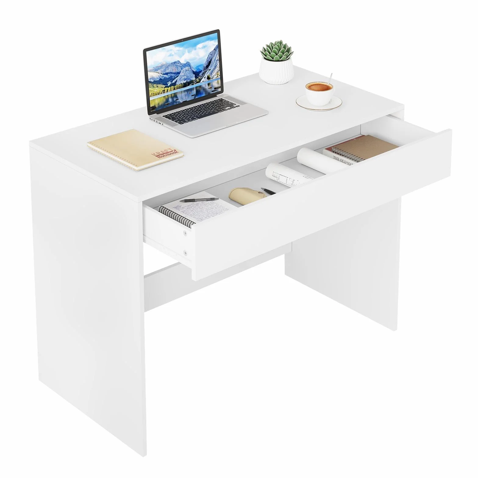eSituro Schreibtisch mit Schubladen, Computertisch, Bürotisch, PC Tisch für Kinder & Schlafzimmer mit Minimalistischem Design, 100x50x75 cm, Weiß