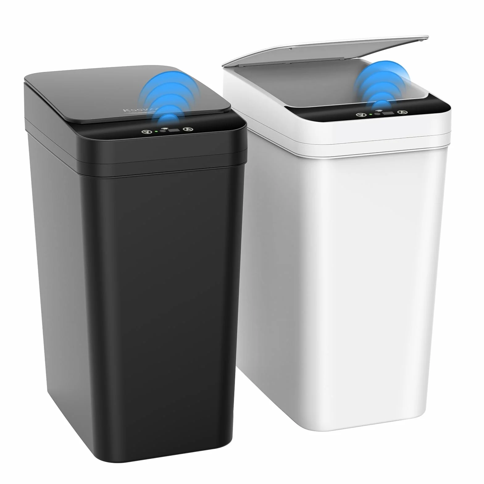 Kssvzz 2er Set Mülleimer Bad mit Sensor, 10L Elektrischer Mülleimer mit Deckel, Automatischer Mülleimer für Büro Schlafzimmer Badezimmer Küche (Schwarz, Weiß)