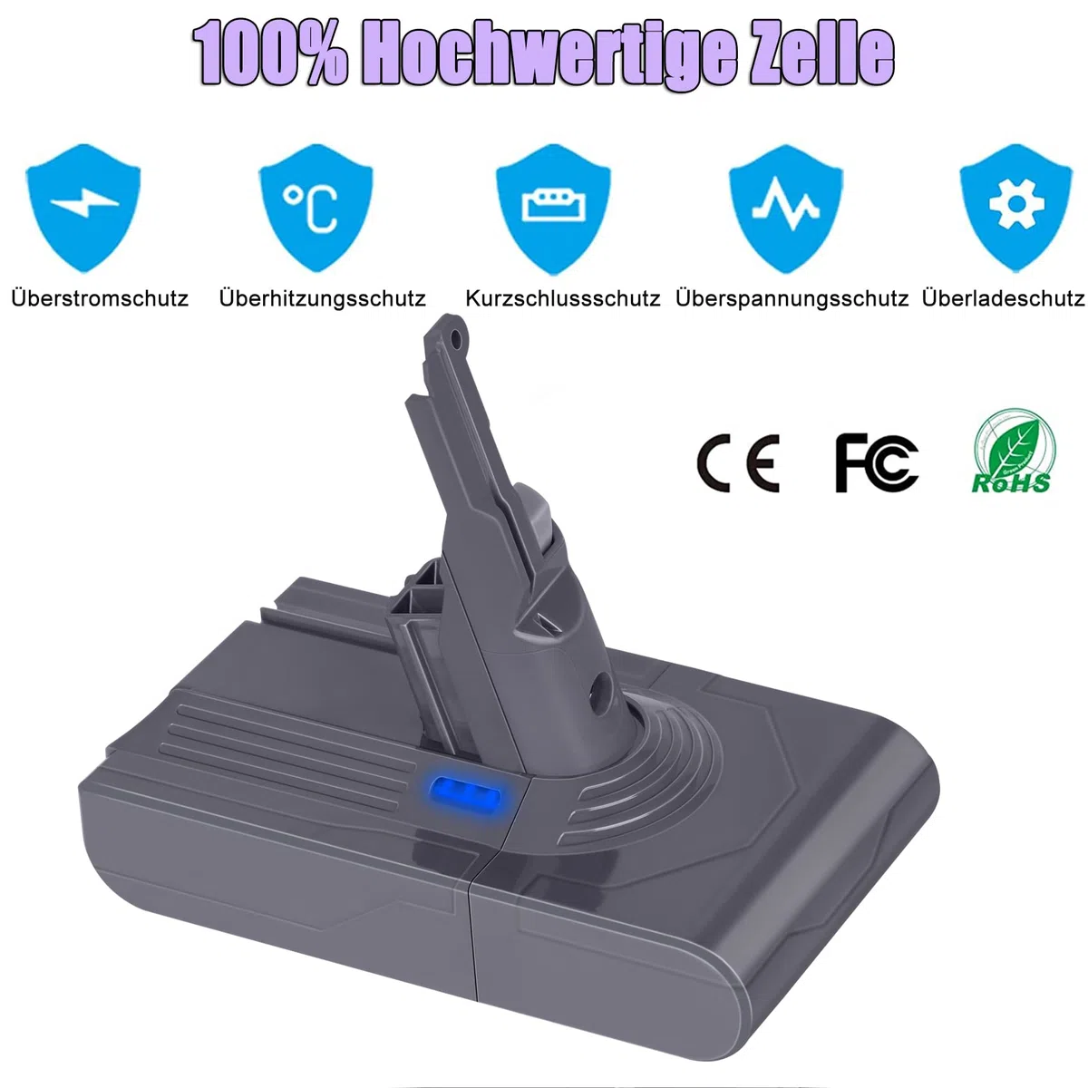 KUNLUN V8 Akku 21.6V V8 Ersatzakku für V8 SV10 Akku Li-Ionen Batterie für V8 Absolute/V8 Animal/V8 Fluffy V8 Motorhead V8 Slim Exclusive Handstaubsauger kabellos Ladegerät