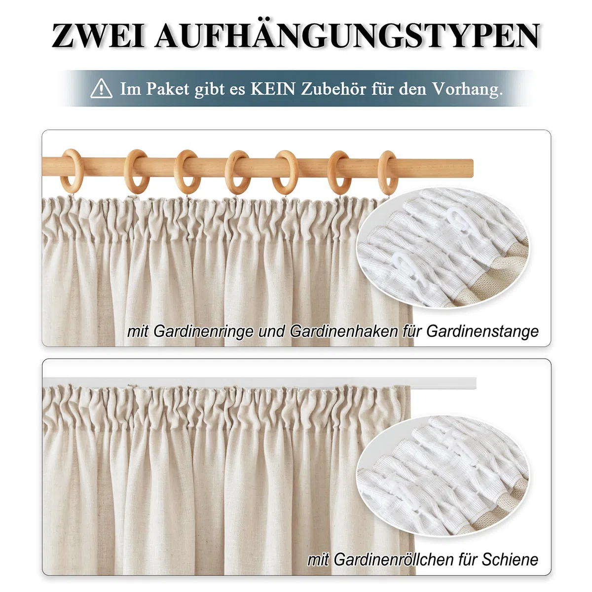 PONY DANCE Boho Gardinen Leinen Natur Wohnzimmer Vorhänge für Schienen 2er Set H 245 x B 140 cm Leinengardine mit Kräuselband Vorhang Leinenoptik Halbtransparent Linen Curtains Bedroom