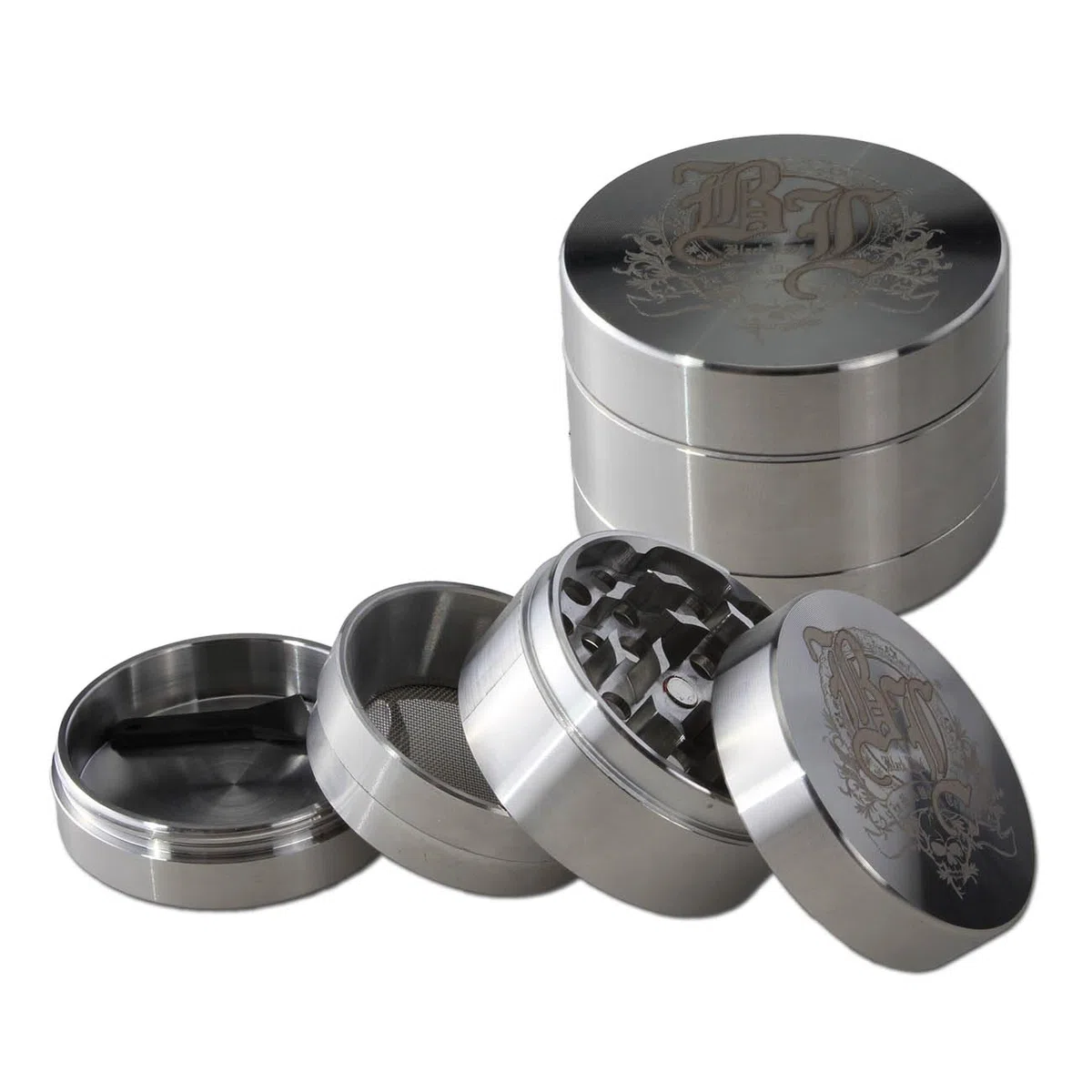 Black Leaf Edelstahlgrinder 4-tlg inkl. Schaber & Pollensieb