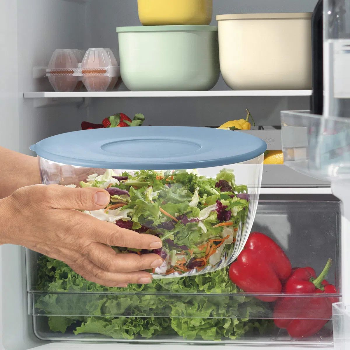 Guzzini - Kitchen Active Design, SPIN&STORE Salatschlüder mit Deckel - Weiß, Ø26 x h19 cm | 4000 cc - 17090011