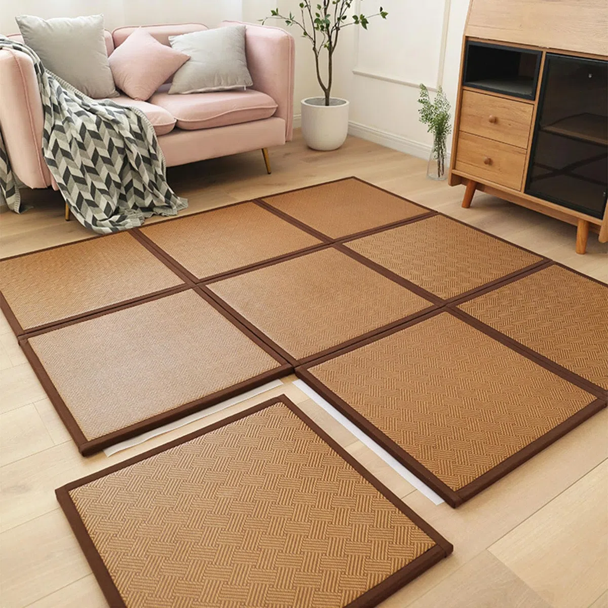 MIAOXIAO Japanisch Futon Matratze Faltender Rattan Bereich Teppich Anti-Rutsch Tatami Teppich Kriechmatte Bodenmatratze für Schlafzimmer Wohnzimmer Spielzimmer,2,60X60CM