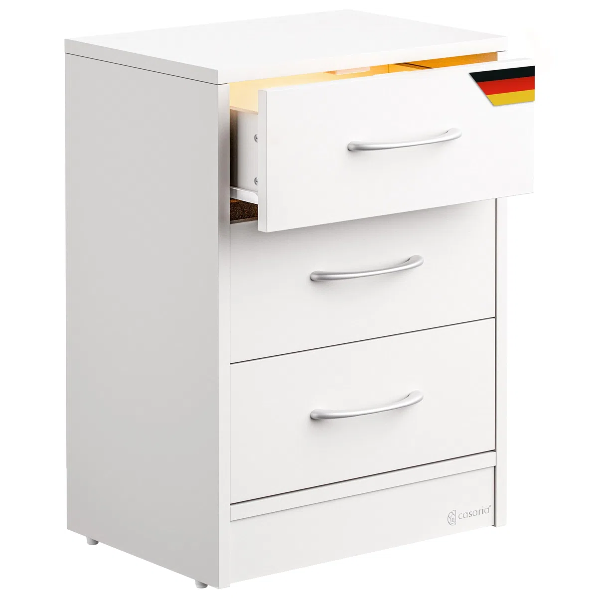 Casaria® Nachttisch Weiß LED 3 Schubladen Kabelführung Wandbefestigung Boxspringbett Schlafzimmer Nachtschrank Nachtkonsole Nachtkommode Holz 54x39x28cm