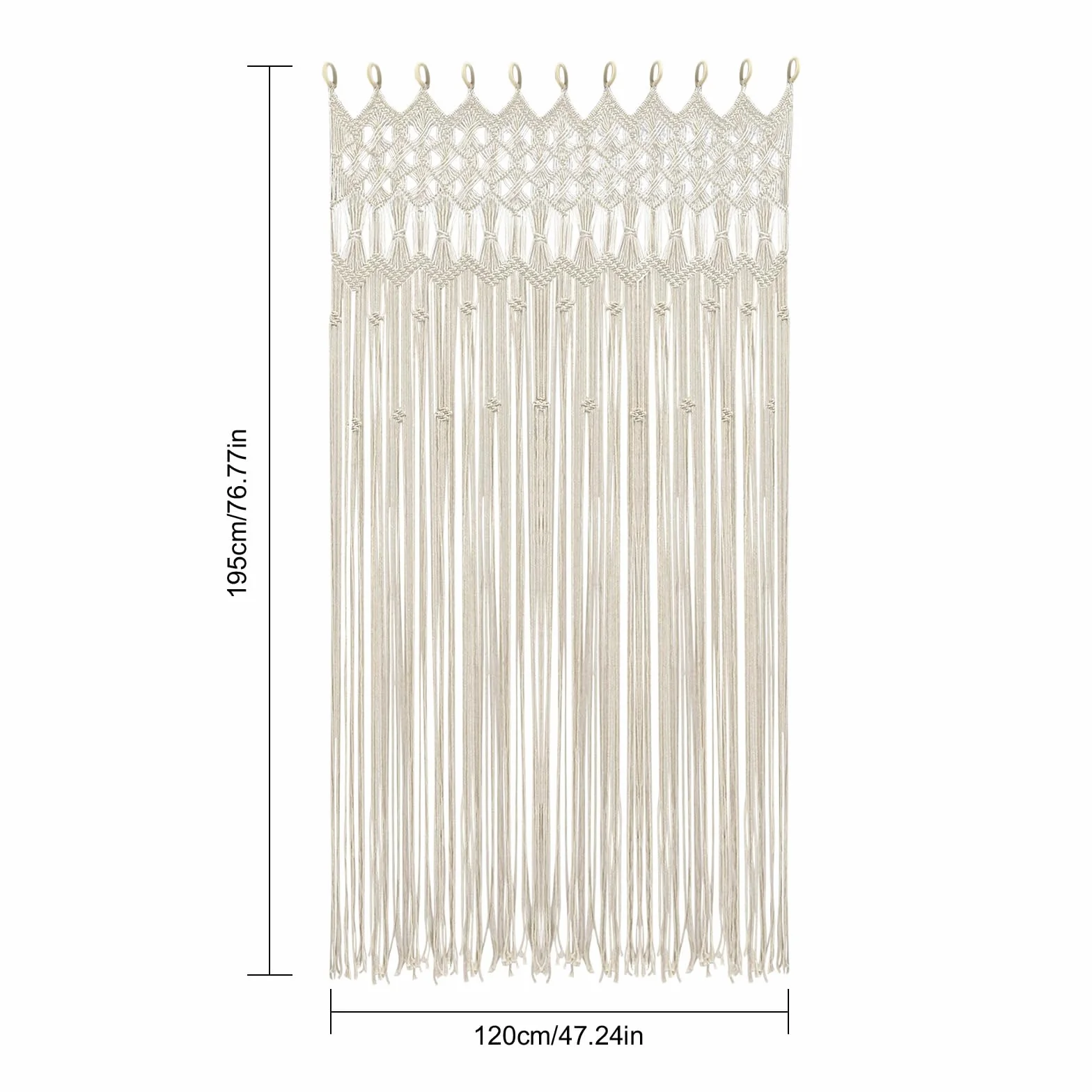 Makramee Vorhang Tür– Handgefertigter Makramee Türvorhang im Boho Stil, 120x195cm, Fadenvorhang Boho Vorhang für Balkontür oder Fenster, Dekoration für Schlafzimmer, Hochzeiten