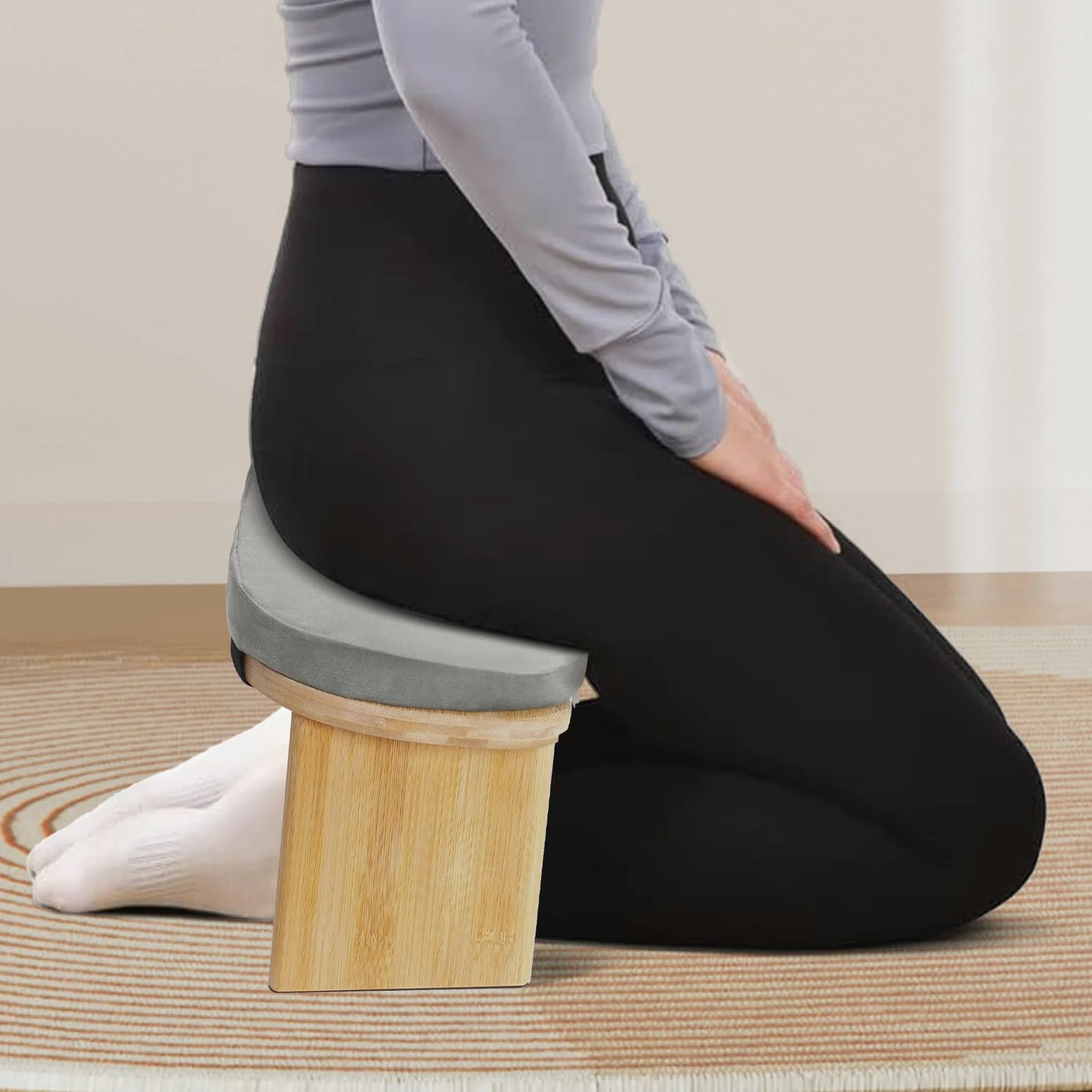MINRS Meditationsbank klappbar Meditationshocker Holz Meditationsbank mit kissen Ergonomischer Gebetshocker Yoga Hocker zum Knien & Sitzen - Tiefere & Längere Meditation, Graue