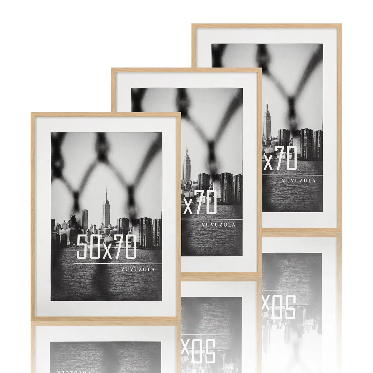 VUVUZULA Bilderrahmen 50x70cm Eiche 3er Set Fotorahmen Holzrahmen Rahmen Natur mit Passepartout Posterrahmen