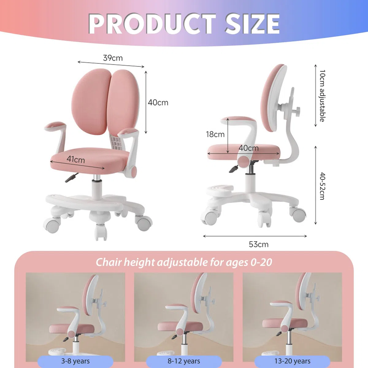 Schreibtischstuhl Kinder, Höhenverstellbarer | Ergonomischer Drehstuhl für Mädchen und Jungen | Bequemer Lernstuhl für Kinderzimmer (Upgrade Modell (Lenker + Schritte), Rosa)