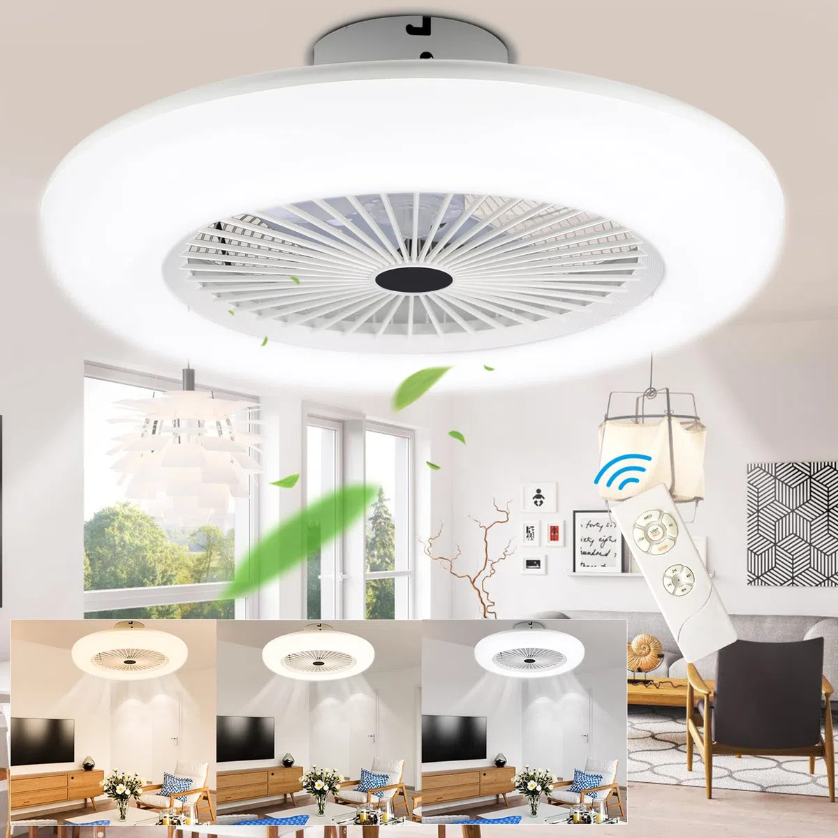 80W Deckenventilator mit Beleuchtung und Fernbedienung, LED Deckenlampe mit Ventilator Einstellbare Windgeschwindigkeit und Farbtemperatur