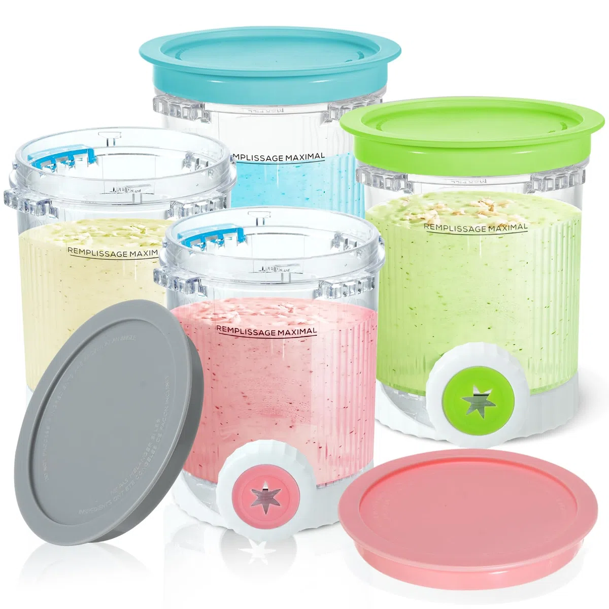 4 Stück Pint Behälter für Ninja CREAMi Scoop & Swirl Eismaschine | Swirl Pints und Deckel kompatibel mit Ninja NC700 NC701EU NC701EUSTGD Serie, BPA-frei & Spülmaschinenfest (farbige Deckel)