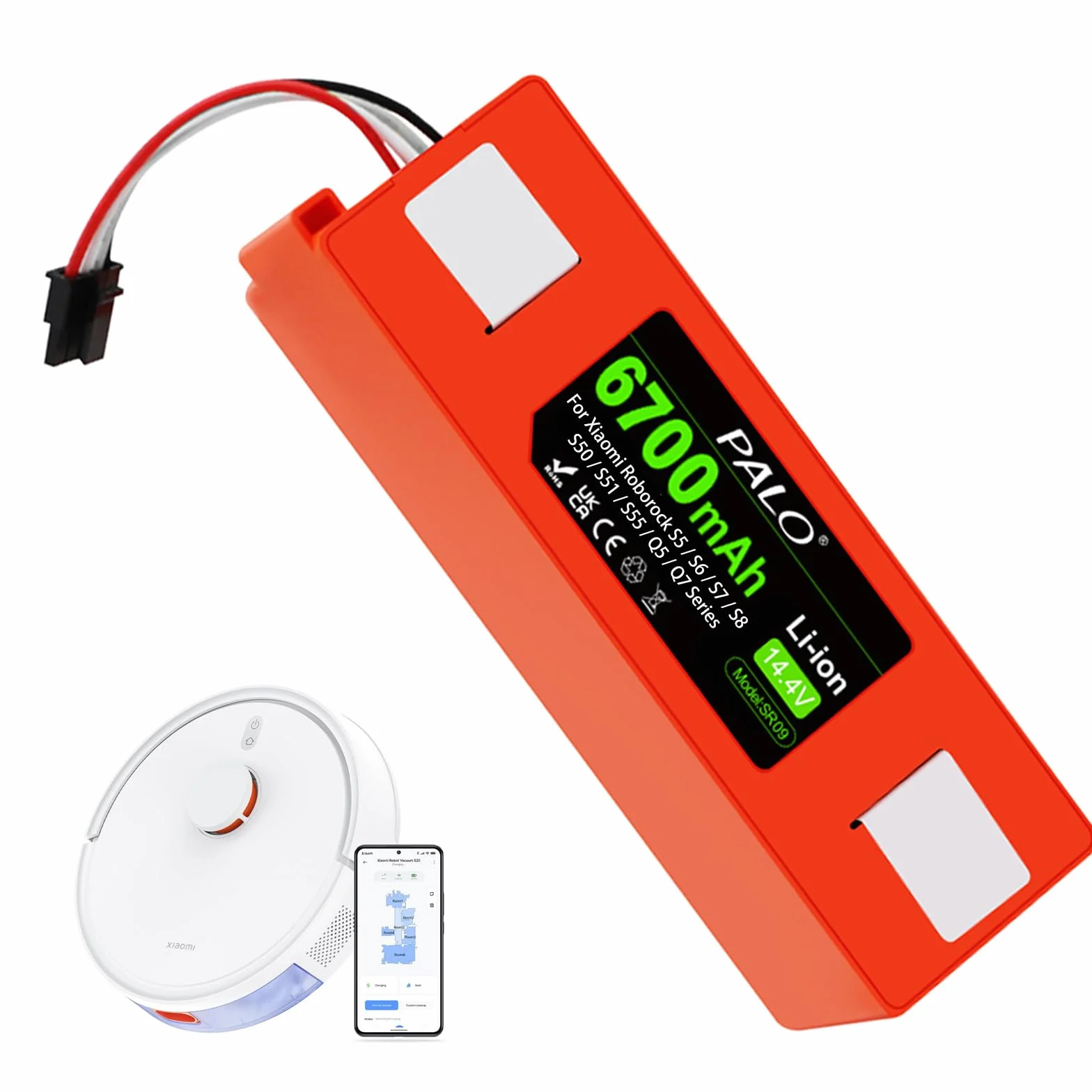 6700mAh Akku für Xiaomi Roborock S5, S50, S5 Max, S6, S6 MaxV, S7 MaxV Ultra/Pure, S8, S55, Brr-2p4s-5200s, Q5 Q7 Max Pro Roboter Staubsauger (6700mAh)