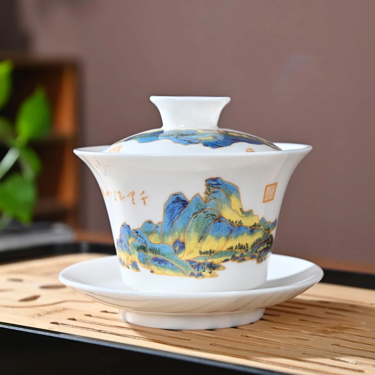Chinesisches Teeset Traditionelles Chinesisches Kung-Fu-Teeset für Erwachsene, Gaiwan Teeset mit 6 Tassen (QLJS Gaiwan6)