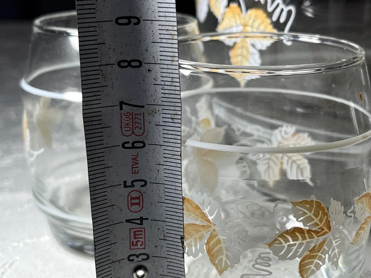 Generisch Vintage Bowle Set mit gelbem Weinblätter Motiven für 5 personen