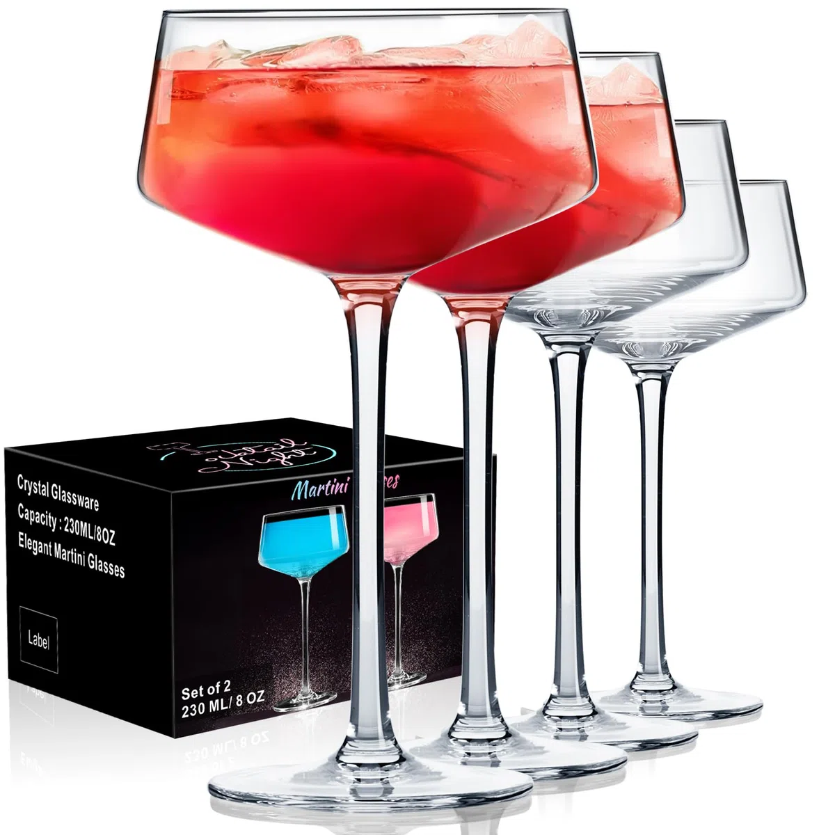 ParaCity Martini Gläser, mundgeblasene Cocktailgläser Set, Kristall Champagner Gläser, perfekt für Cocktails, Martinis, Margaritas, Partys, Catering-Boxen und Geschenke (8 oz/240 ml) (4)