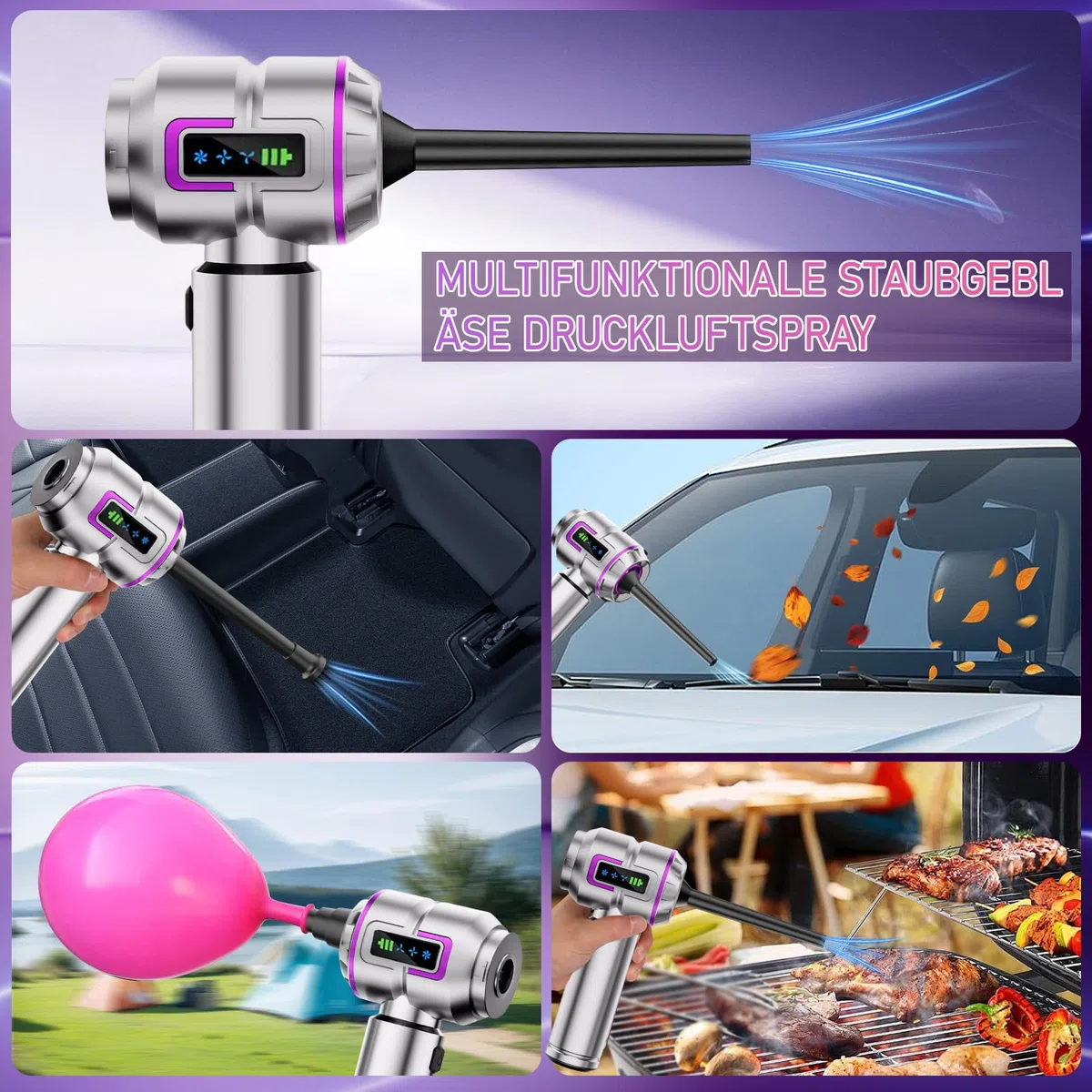 Handstaubsauger Akku, Autostaubsauger Kabellos 27000Pa Mini Staubsauger, Aufladbar Tragbar Leicht Auto Staubsaug Stark, 220000 U/min Elektrische Staubgebläse für den Auto, Küche,PC, Sofa