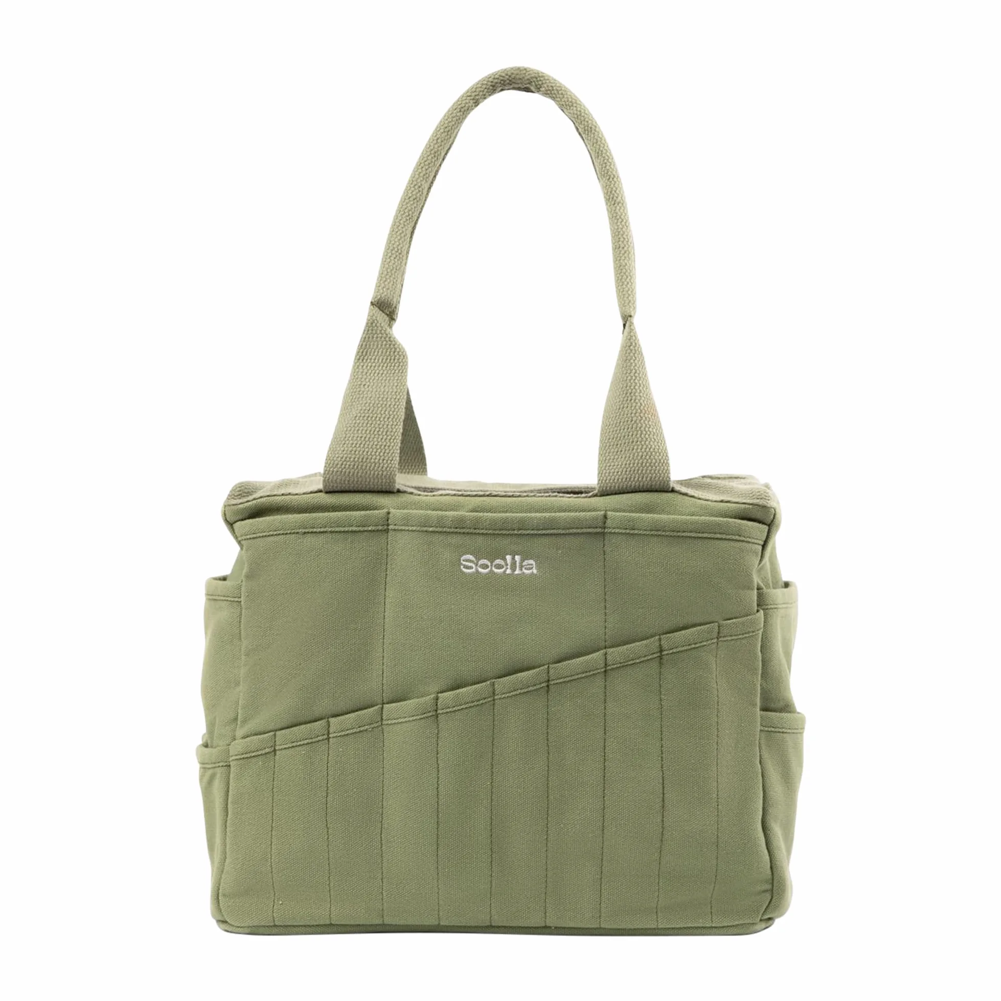 Soolla Studio Kunst-Organizer: Aufbewahrung für Töpferwerkzeuge, Waschbare Handarbeitstasche, Strick- und Häkelprojekttasche, 30 Taschen, 15+ Leinwandfarben, Künstlertasche für Erwachsene (Ganja-Grün)