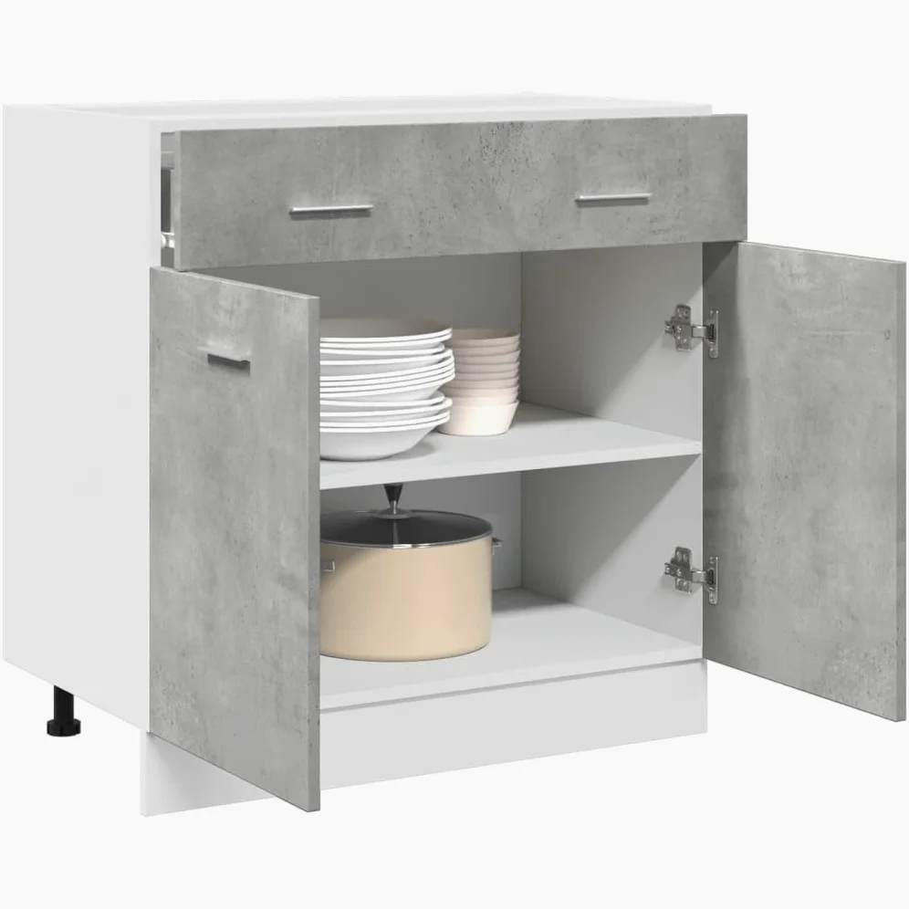 vidaXL Schubunterschrank Lyon Betongrau 80x46x81,5 cm Holzwerkstoff, Küchenschrank, Gastronomieschrank, Gastro Möbel, Küchenmöbel, Aufbewahrungsschrank