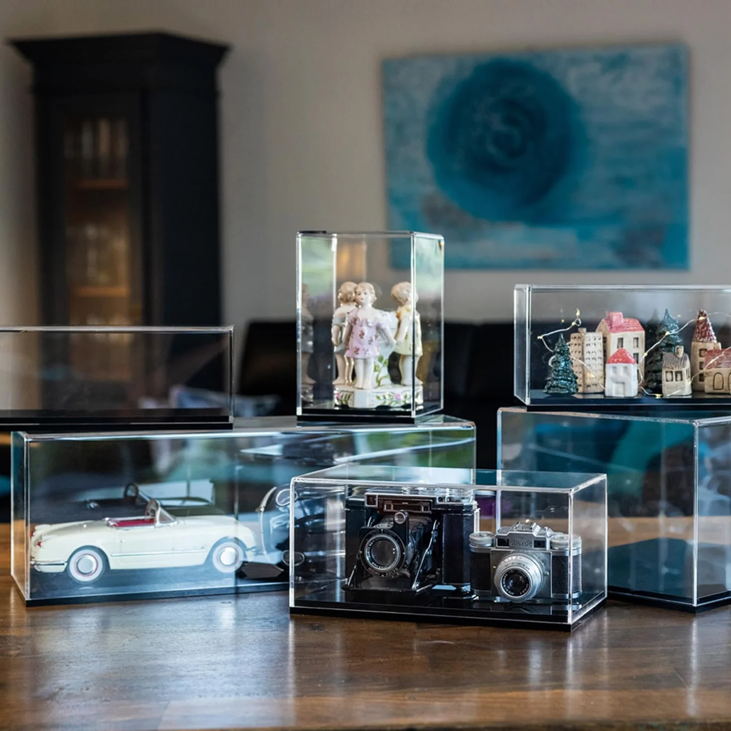 HMF 46803 Acryl Vitrine für Modellautos, Schaukasten für Figuren | 30 x 15 x 14 cm | Transparent