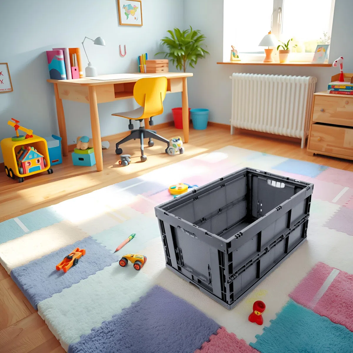 Klappbox stabil faltbar, Klappkiste groß 60L, Made in Germany, TÜV zert., Transportkiste klappbar, Faltbox mit Griff, 60x40x32 cm, Traglast bis 50kg, Grau