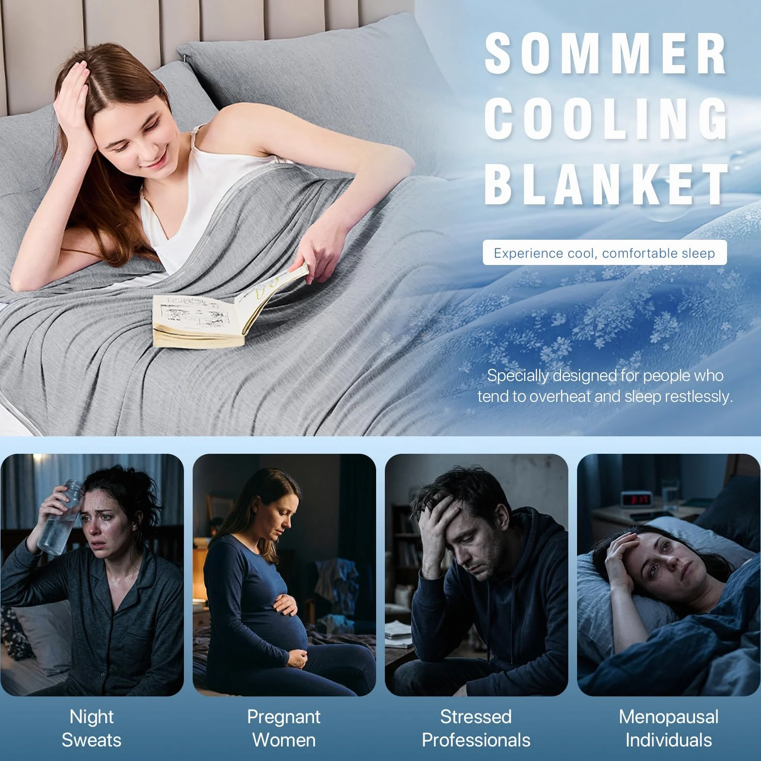 IKALIFE Kühldecke Bett für Menschen - 2 in 1 Kühlende Decke Q-Max>0,5 Cooling Blanket Kältedecke Eisdecke zum Schlafen Leichte Sommerdecke Kühlend für Sommer Sleeping 150x200 cm Grau