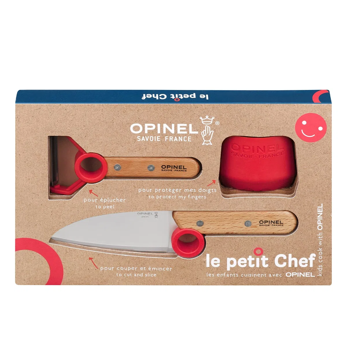 Opinel Le petit Chef - Kinder Kochmesser Set - 3 teilig - Kochmesser - Fingerschutz - Sparschäler - rostfrei