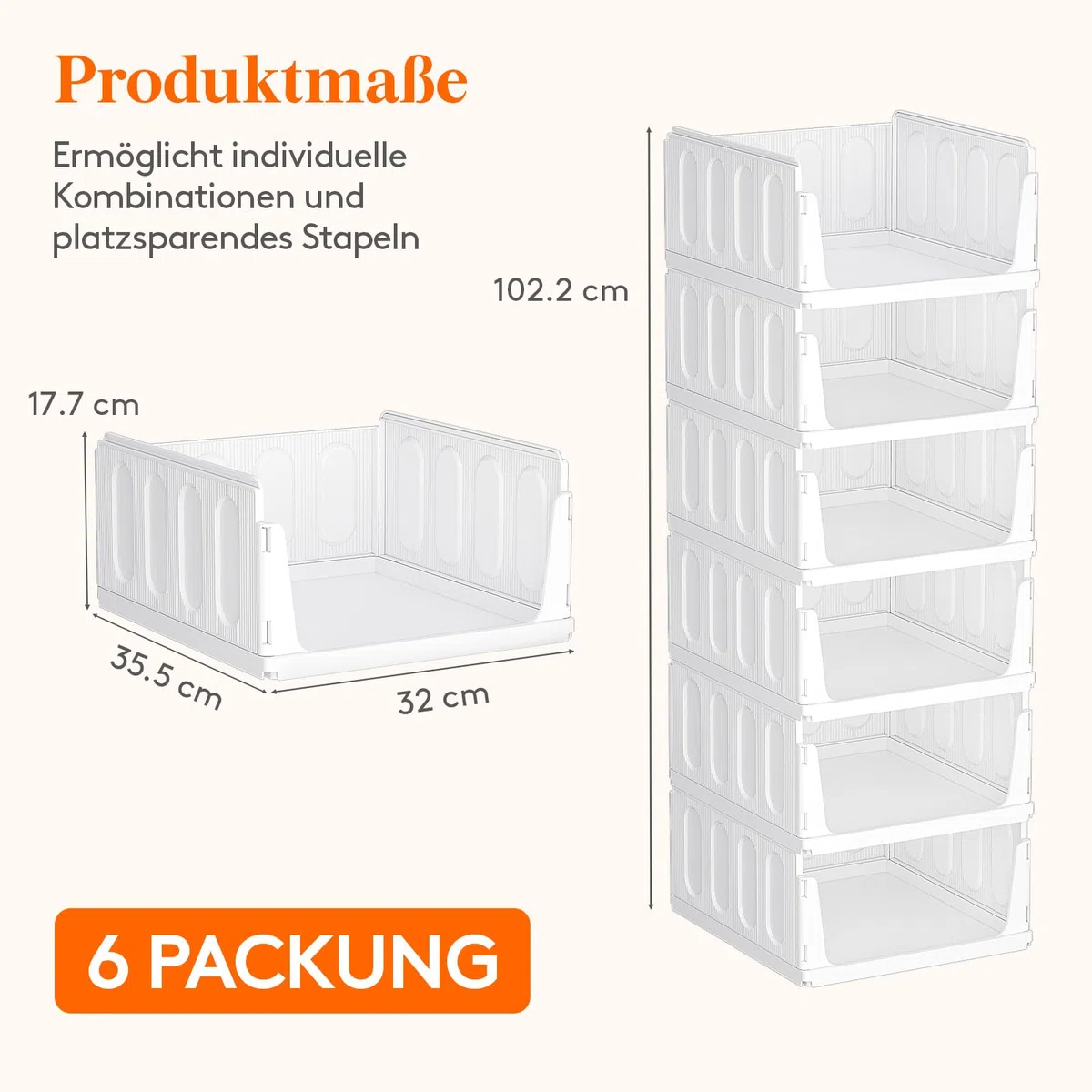 Lifewit 6 Pack Stapelbar Kleiderschrank Wardrobe Organizer für Kleidung, Kunststoff Ausziehbar Ordnungssystem Schrank für T-shirt, Innen Aufbewahrungsbox für Küche, Wohnmobil, Camping, 35.5 cm Dept