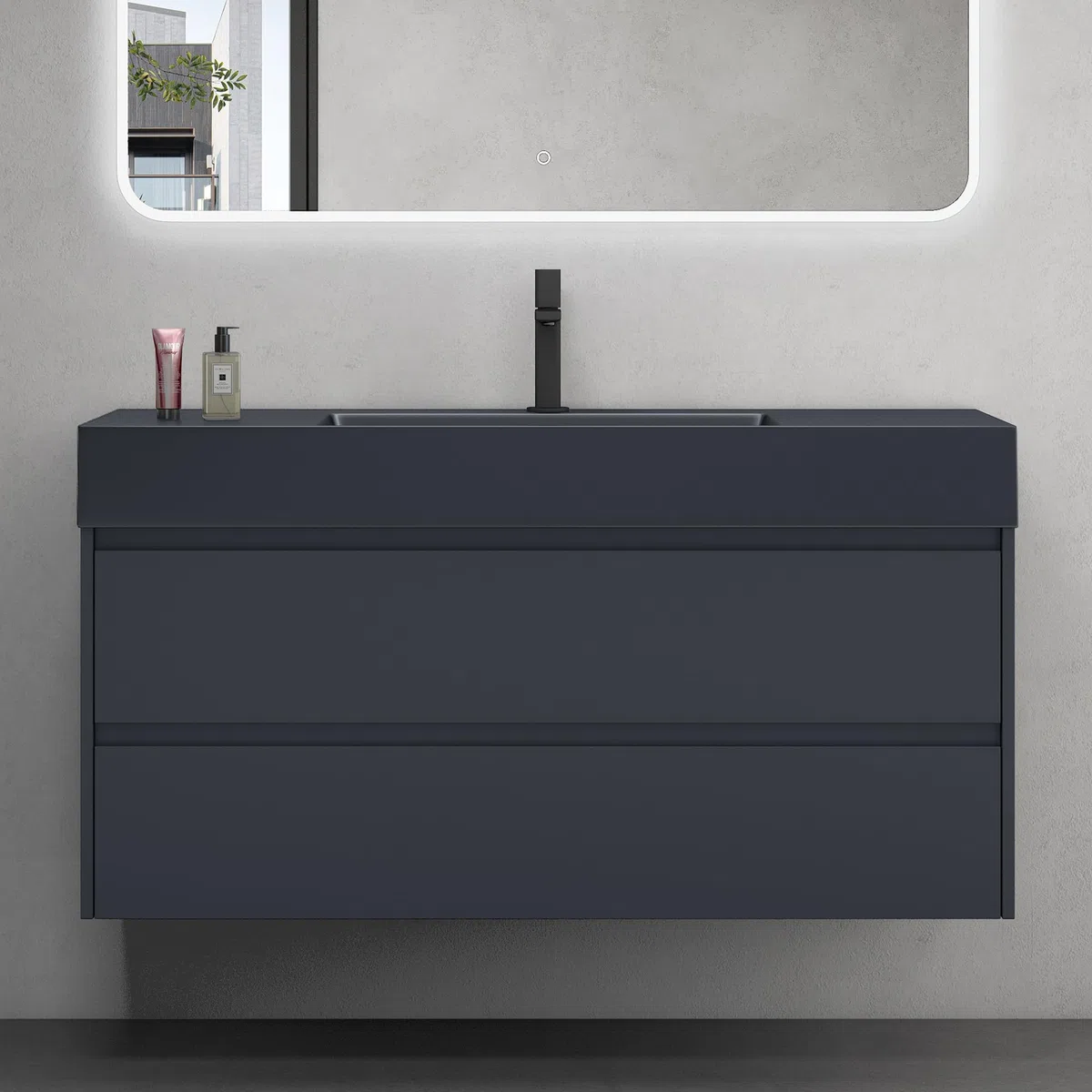 doporro Badmöbel set Waschtisch mit Unterschrank Waschbeckenunterschrank 120x48x63cm inkl. Waschbecken Badmöbel-Set Matt Anthrazit Waschbecken-Unterschrank Wandmontage Deep